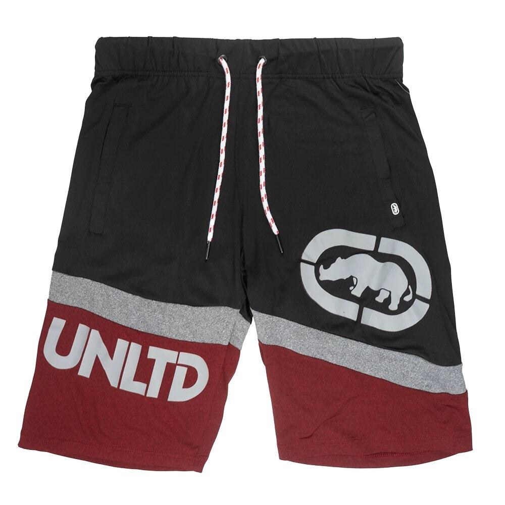 Ecko Unltd Men's Slant Colorblock Activewear Shorts in True Red Marled